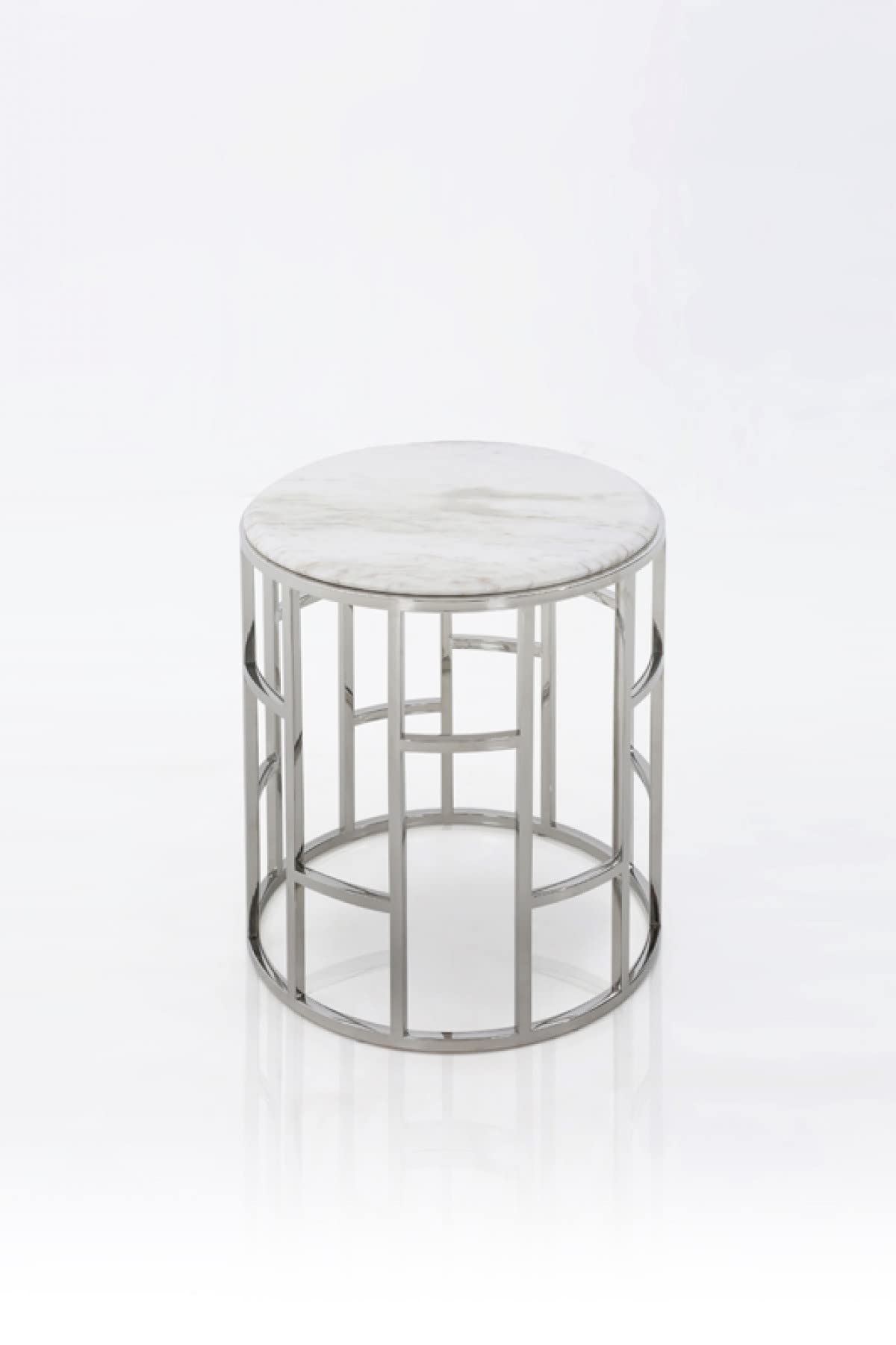 HomeRoots Stylish Silver and White Marble Round Geometric End or Side Table