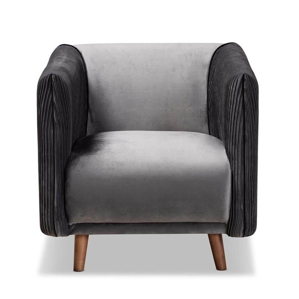 Baxton Studio Beacher Grey Walnut Finished Wood Armchair