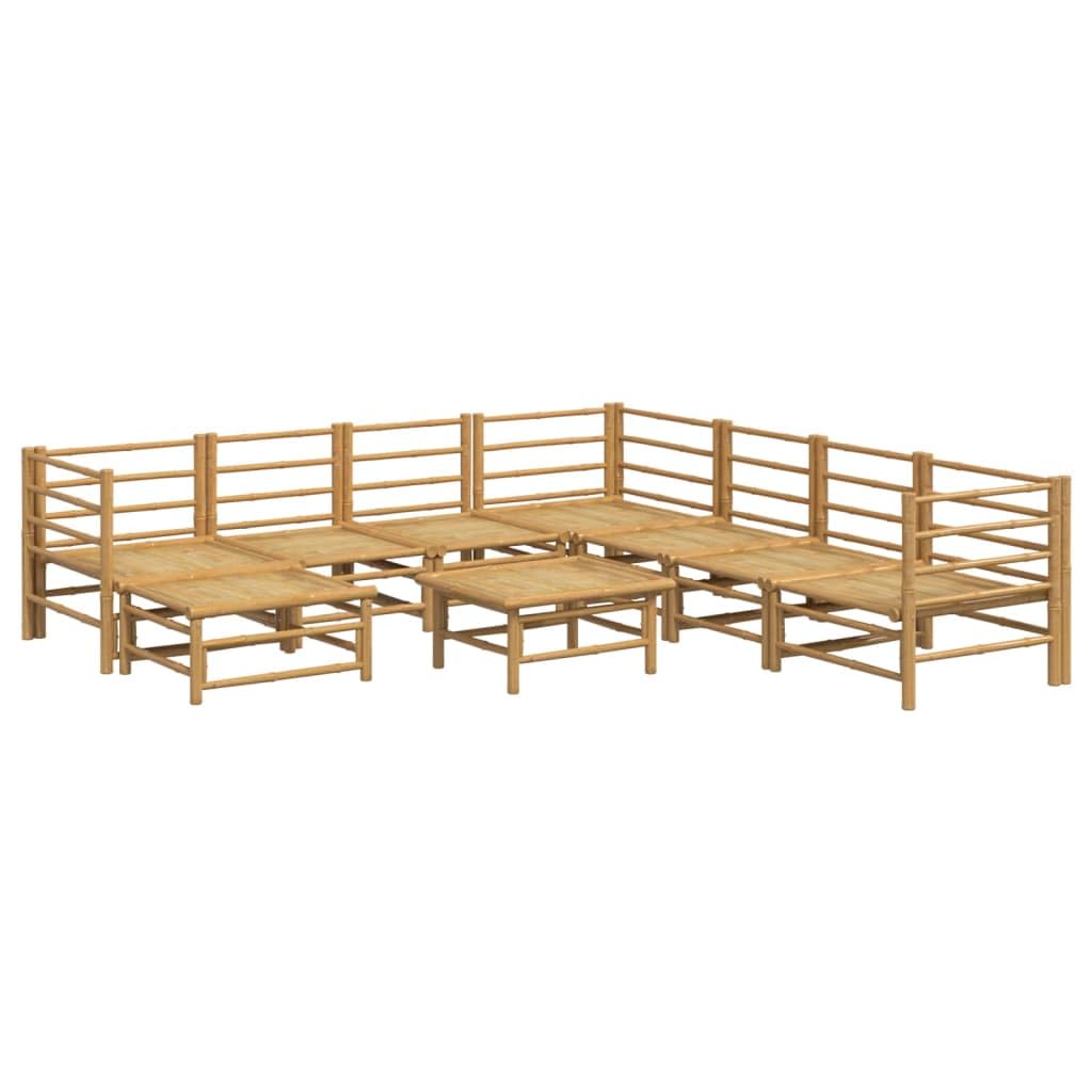 vidaXL 9-Piece Patio Furniture Lounge Set - Bamboo, Light Gray Cushions, Modular Design, for Garden/Deck/Patio