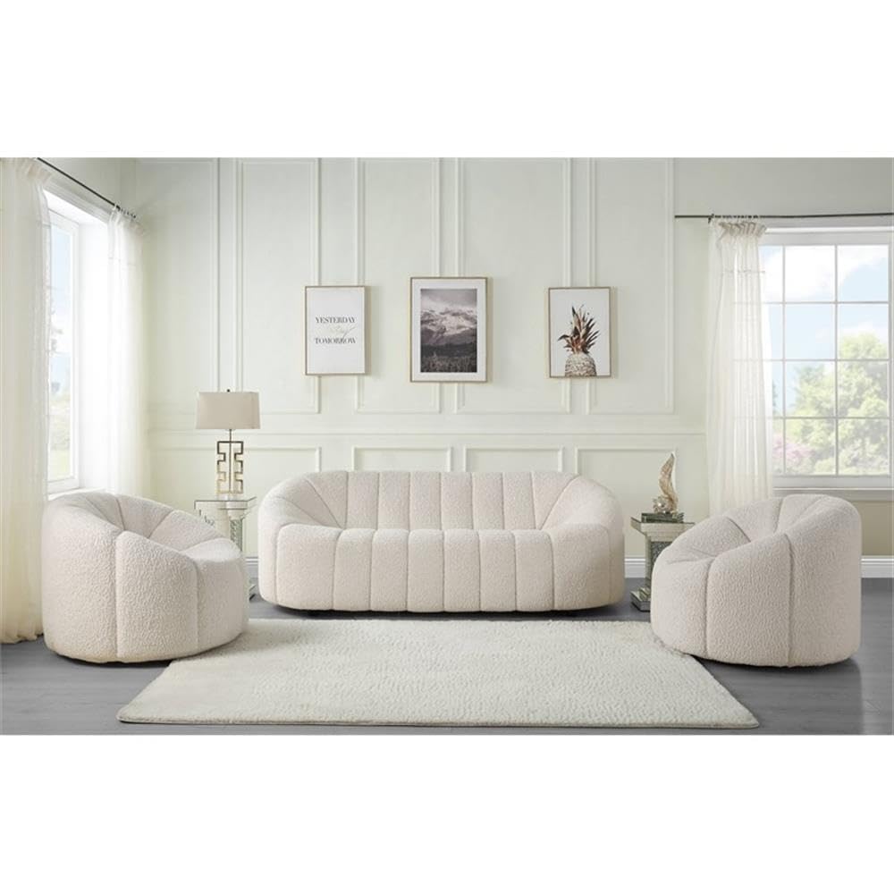 Acme Osmash Wooden Frame Sofa in White Teddy Sherpa