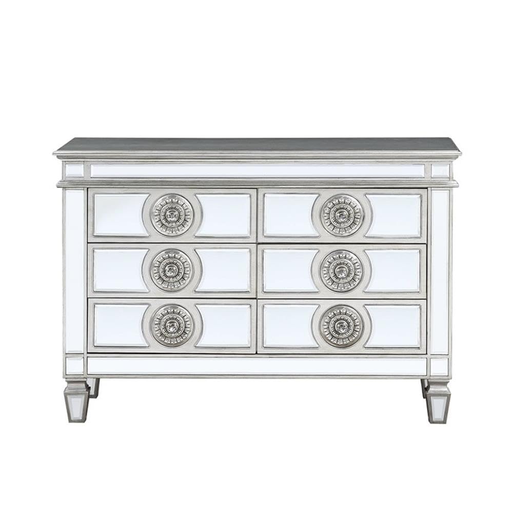 Acme Varian 6-Drawer Wooden Server in Mirrored and Antique Platinum