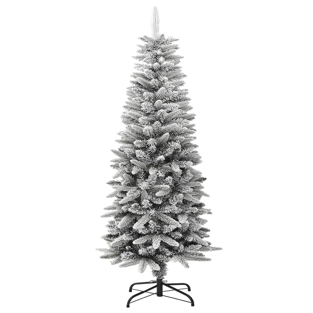 vidaXL 4 ft Artificial Slim Christmas Tree with Flocked Snow- PVC & PE Material- Steel Stand- Easy Assembly- Perfect for Holidays and Festive Decorations