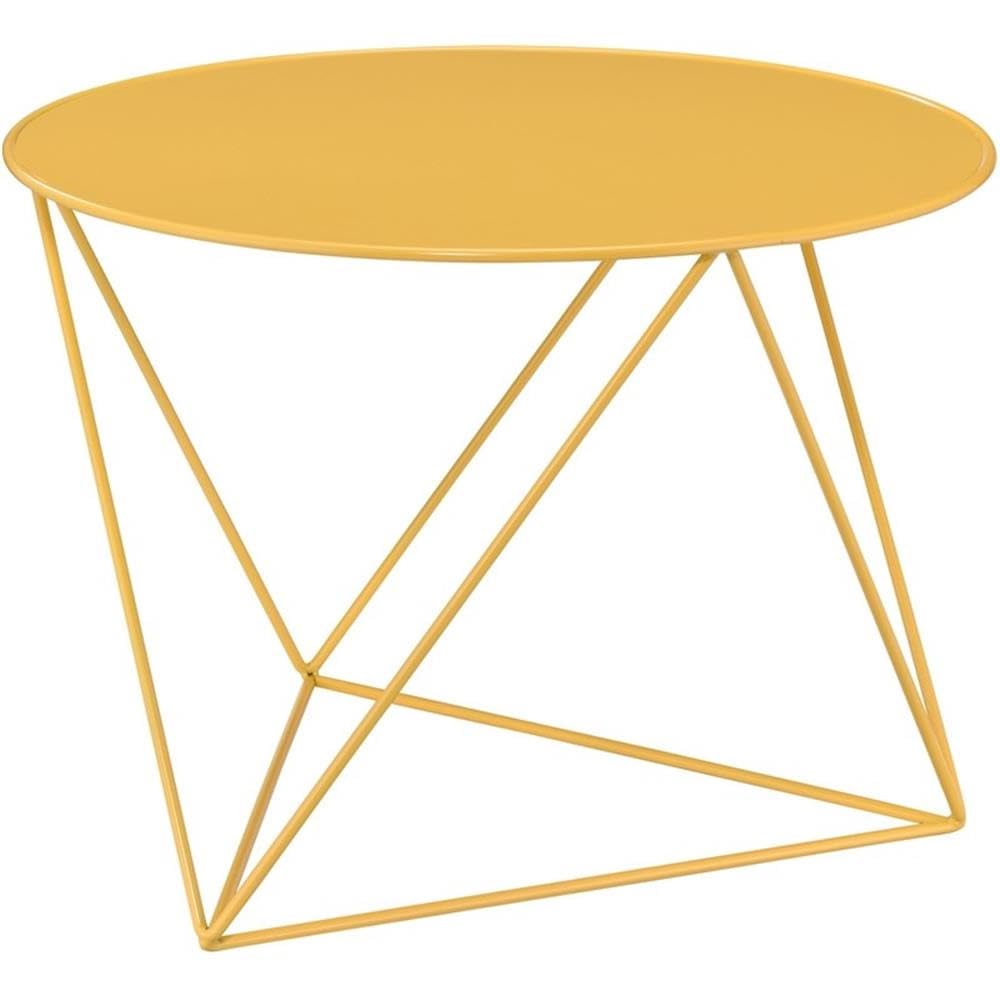 Acme Epidia Metal Accent Table with Round Top and Geometric Base in Yellow