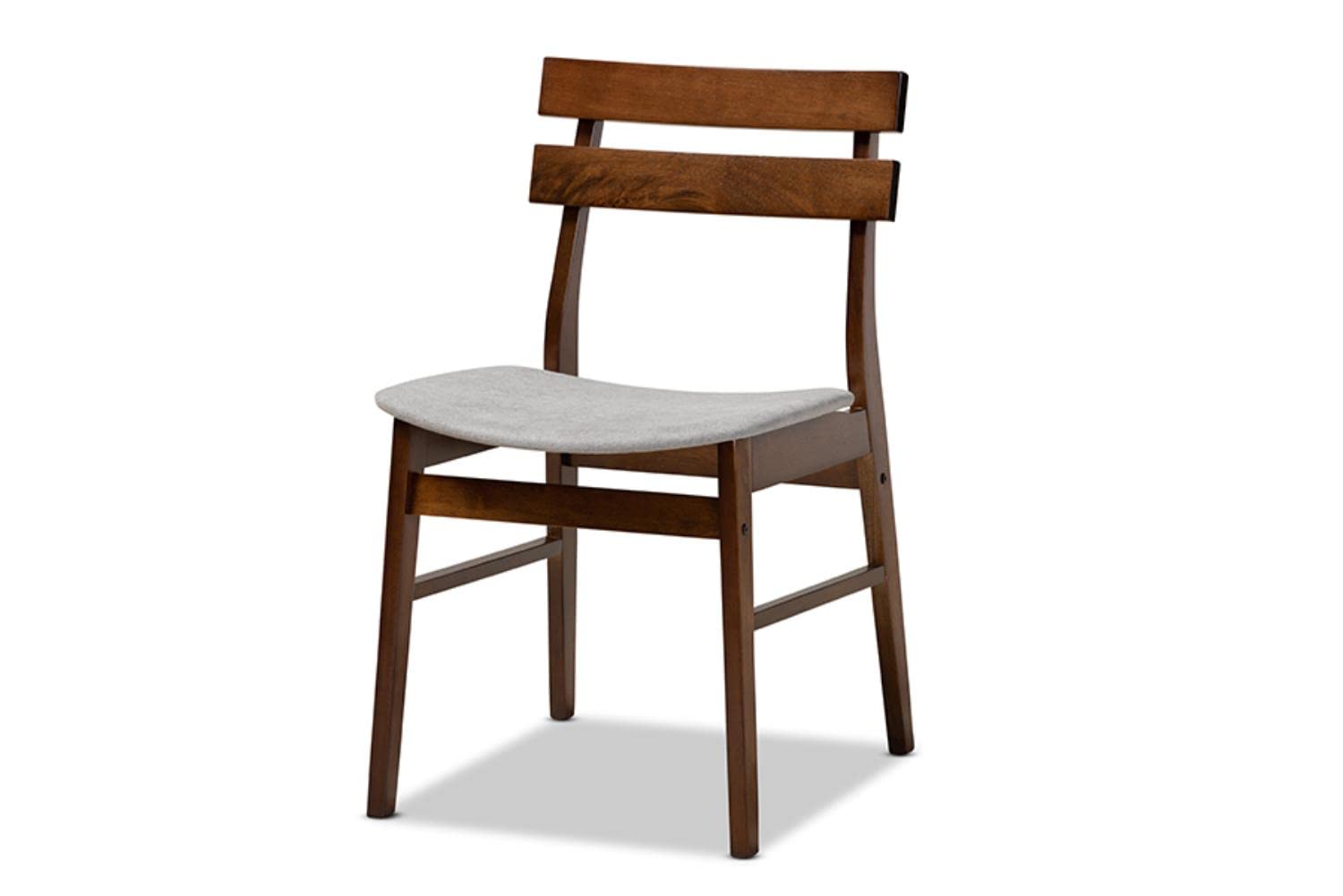 Baxton Studio Richmond Mid-Century Modern Light Grey Fabric Upholstered and Walnut Brown Finished Wood 5-Piece Dining Set with Faux Marble Dining Table