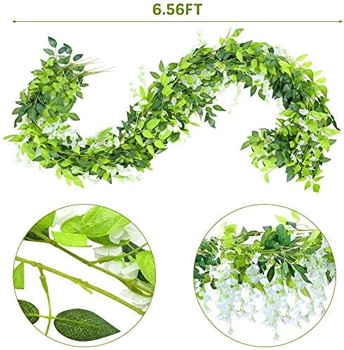 Onetoy Wisteria Garland Flower Vines Wisteria Vines Artificial Wisteria Hanging Flowers Garland - 5Pcs Total 33Ft (White)