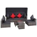 vidaXL Patio Furniture Set 7 Piece, Patio Conversation Set with Cushions and Canopy, Sectional Sofa with Side Table, Wicker Furn