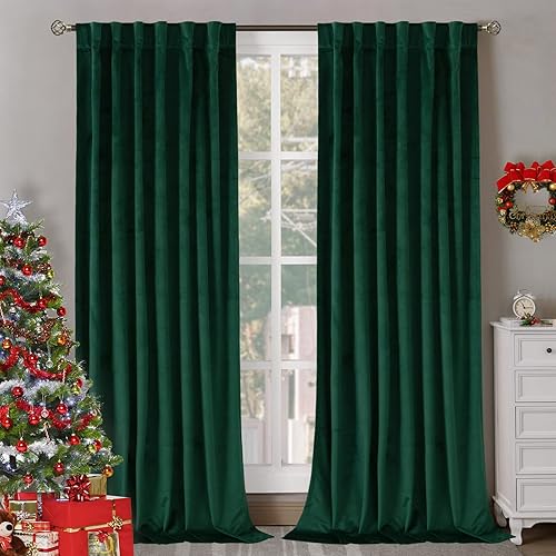 Bgment Emerald Velvet Curtains 84 Inch For Bedroom, Thermal Insulated Room Darkening Curtains Noise Reduce Back Tab And Rod Pock