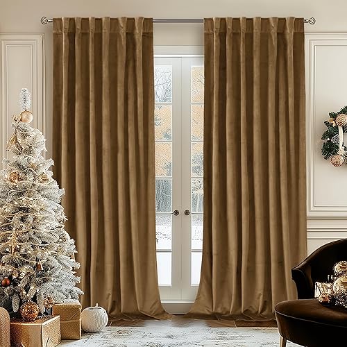 Bgment Bronze Brown Velvet Curtains 84 Inch For Bedroom, Thick Thermal Insulated Blackout Curtains Noise Reduce Back Tab And Rod