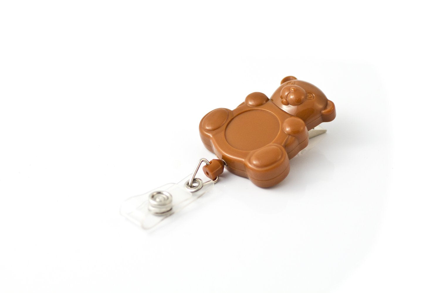 Key-Bak Retract-A-Badge Teddy Bear Shaped 5-Pack Retractable Badge Holder With 36' Cord, Swivel Bulldog Clip, Brown