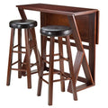 Ergode Harrington Drop Leaf High Table Set | Solid Wood | Walnut Finish | 39.37" W x 31.5" D x 36.22" H | Includes 2 Stools | Fully Assembled (94336-VV)