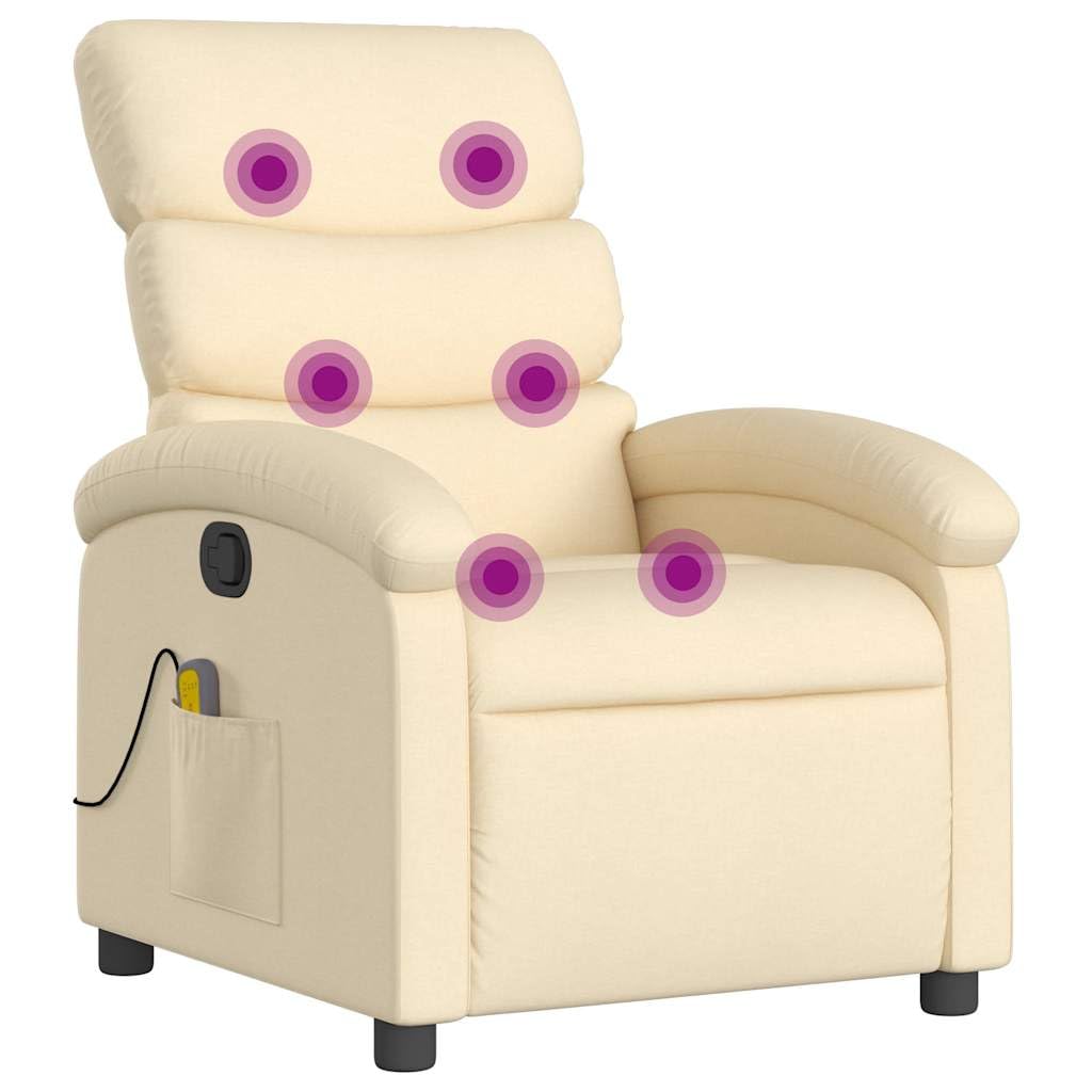 vidaXL Massage Recliner Chair for Adults, Single Theater Seating with Vibration Massage & Manually Adjustable Backrest/Footrest, Modern Reclining Sofa for Living Room, Cream Fabric