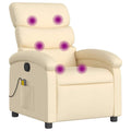 vidaXL Massage Recliner Chair for Adults, Single Theater Seating with Vibration Massage & Manually Adjustable Backrest/Footrest, Modern Reclining Sofa for Living Room, Cream Fabric