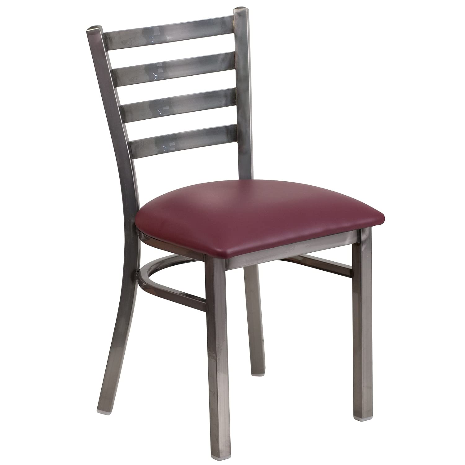 Flash Furniture Hercules Series Clear Coated Ladder Back Metal Restaurant Chair - Burgundy Vinyl Seat