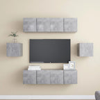 vidaXL TV Cabinet Set 6 Piece Home Indoor Hanging Wall-Mounted Stereo Plasma HiFi Cabinet TV Stand Unit Furniture Concrete Gray Engineered Wood