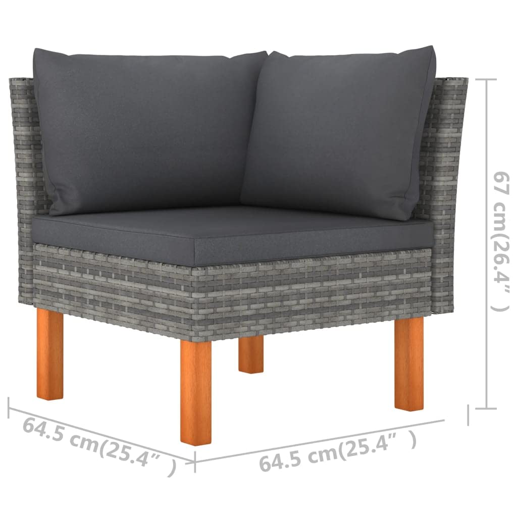 vidaXL 5 Piece Outdoor Lounge Set with Cushions - Powder-Coated Steel, Poly Rattan & Eucalyptus Wood, Gray, Removable and Washable Cushions