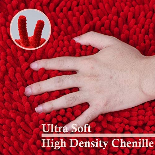 Red Bathroom Rugs Set 2 Piece Ultra Thick Bath Rugs Set Bathroom Mat, Bath Rugs Washable, Soft Chenille Bathroom Rug Set, Bathtu