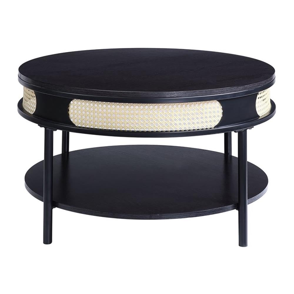 Acme Furniture Round Coffee Table with Open Shelf, Black