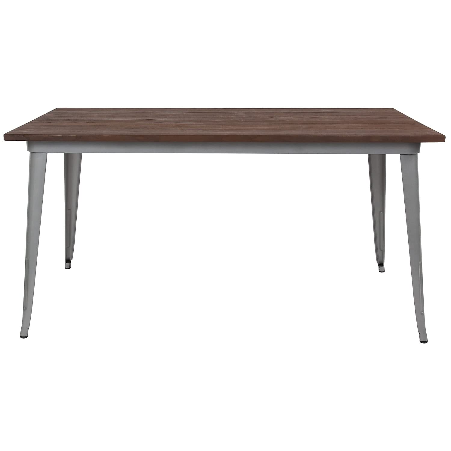 Flash Furniture Kenneth 30.25&quot; X 60&quot; Rectangular Silver Metal Indoor Table With Walnut Rustic Wood Top