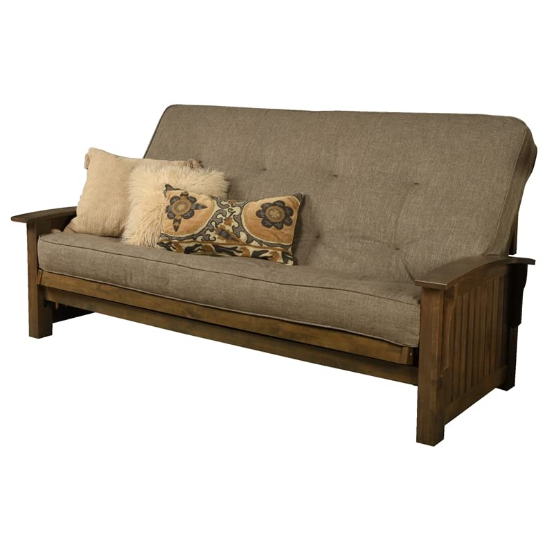 Kodiak Furniture Washington Queen Size Futon Frame and Mattress Set - Wood Futon Frame with Mattress Included in Linen Stone Color