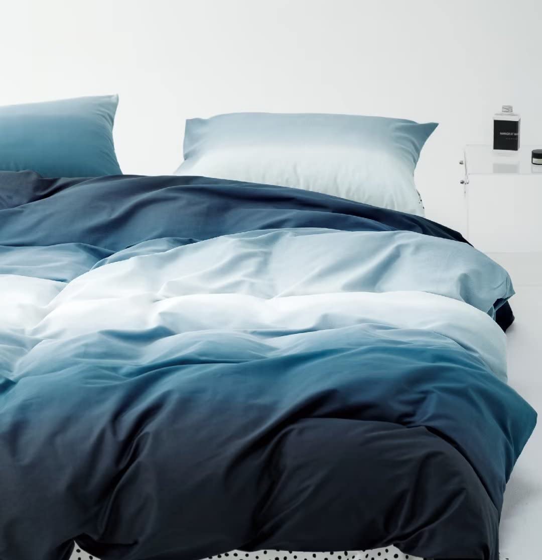 Clothknow Blue White Comforter Set Twin Gradient Blue Bedding Comforter Sets Sky Blue Bed Comforter Soft Solid Blue Bedding Sets 3Pcs Blue Comforter For All Season Blue Bed Set