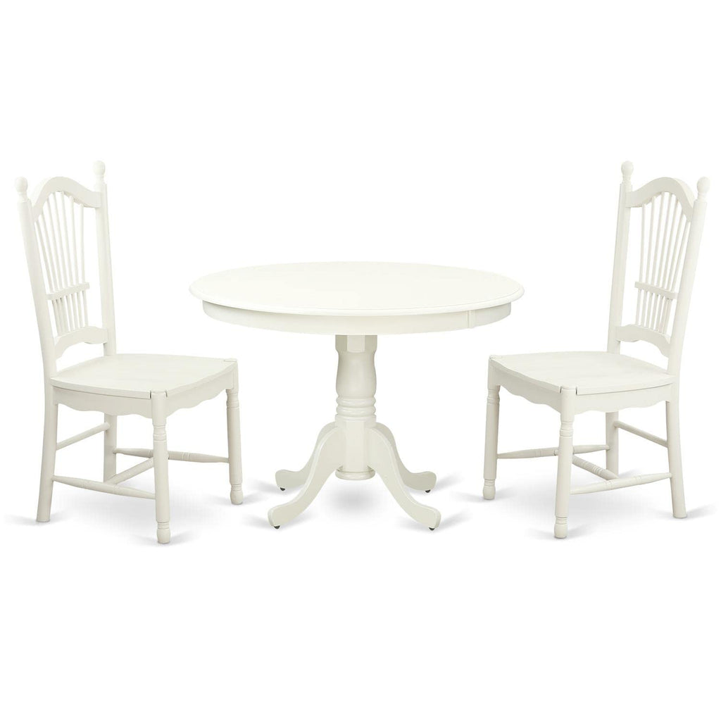 East West Furniture HLDO3-LWH-W 3 Piece Kitchen Table Set for Small Spaces Contains a Round Dining Room Table with Pedestal and 2 Dining Chairs, 42x42 Inch, Linen White