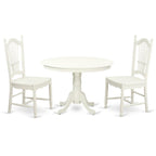 East West Furniture HLDO3-LWH-W 3 Piece Kitchen Table Set for Small Spaces Contains a Round Dining Room Table with Pedestal and 2 Dining Chairs, 42x42 Inch, Linen White