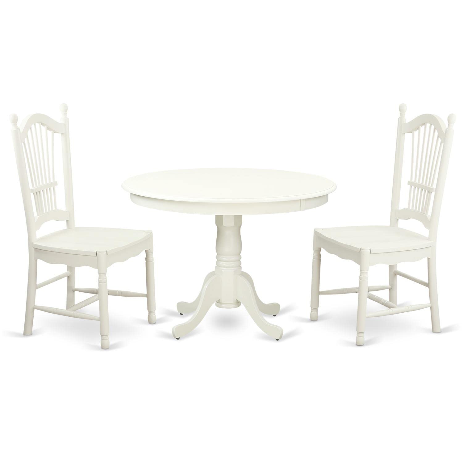 East West Furniture HLDO3-LWH-W 3 Piece Kitchen Table Set for Small Spaces Contains a Round Dining Room Table with Pedestal and 2 Dining Chairs, 42x42 Inch, Linen White