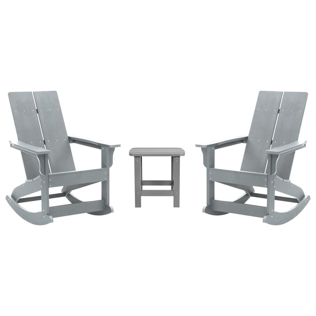 Flash Furniture Set Of 4 Savannah Adirondack Rocking Chairs - Commercial Grade All-Weather White Poly Resin Wood - Matching Side Table