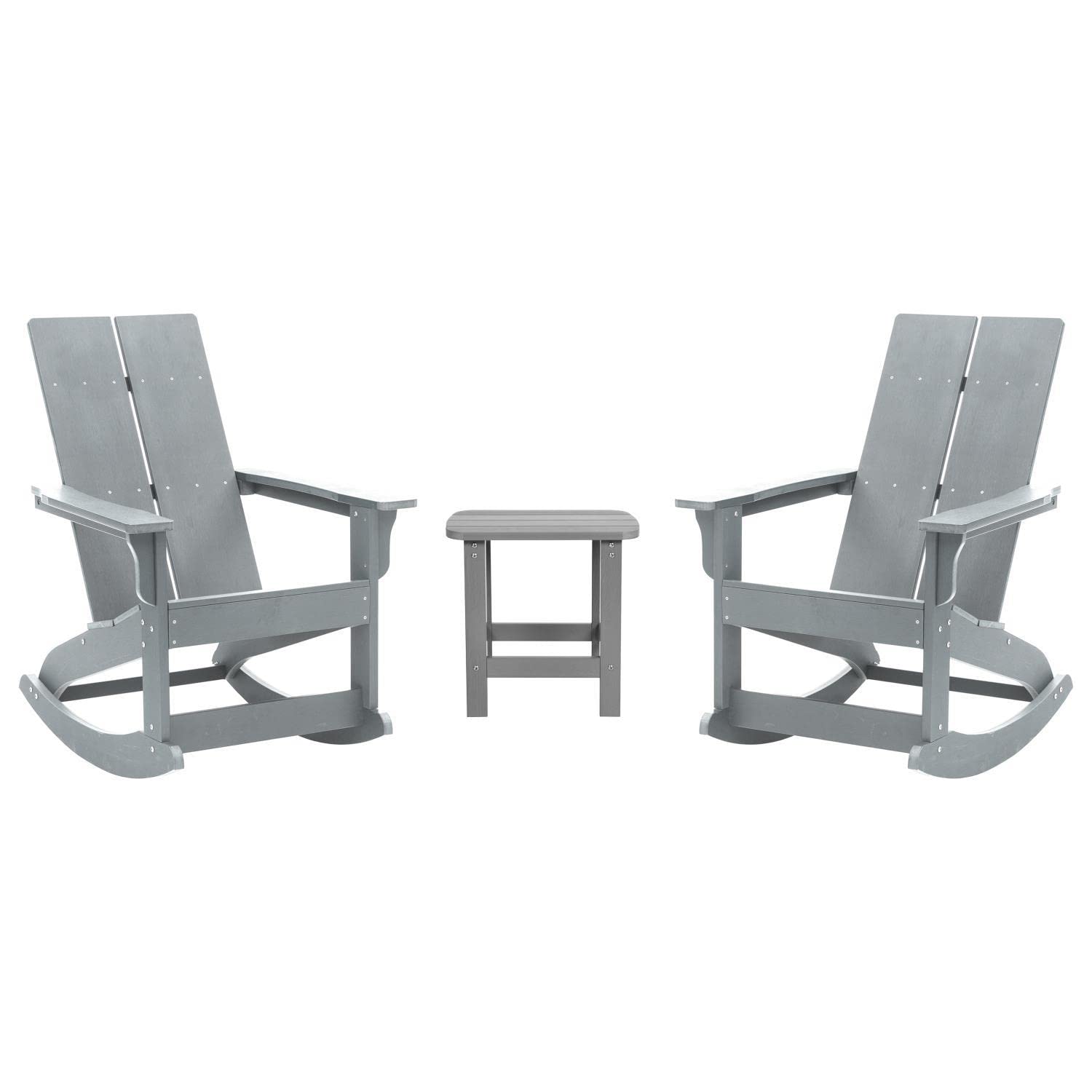 Flash Furniture Set Of 4 Savannah Adirondack Rocking Chairs - Commercial Grade All-Weather White Poly Resin Wood - Matching Side Table