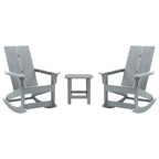 Flash Furniture Set Of 2 Savannah Adirondack Rocking Chairs - Commercial Grade All-Weather Black Poly Resin Wood - Matching Side Table