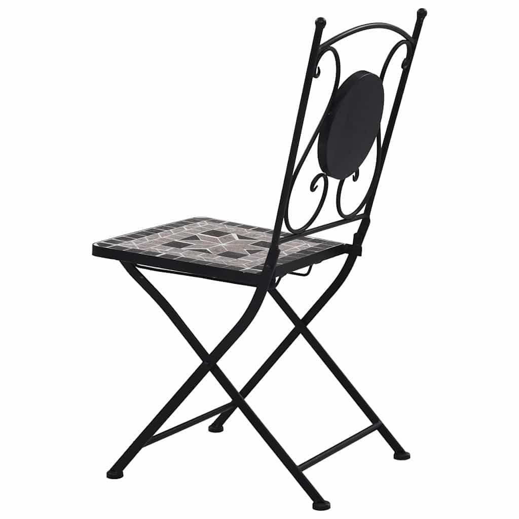 vidaXL Set of 2 Mosaic Bistro Chairs – Waterproof Ceramic Seat – Perfect for Garden, Patio & Balcony – Gray
