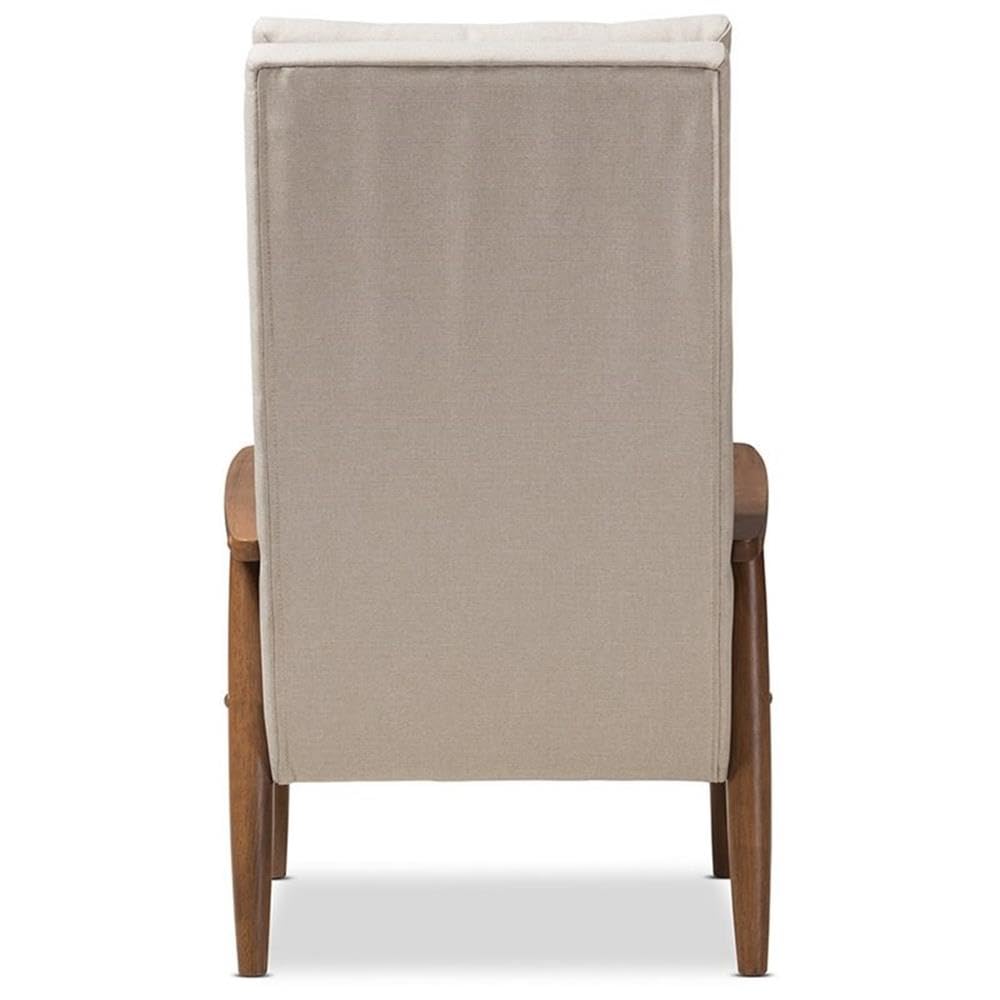 Baxton Studio Roxy Mid-Century Modern Upholstered Button-Tufted High-Back Chair Light Beige