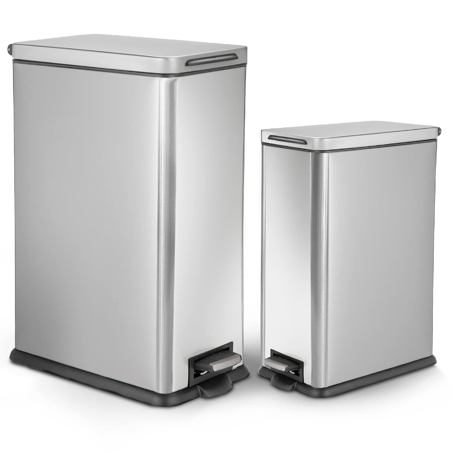 Home Zone Living 8 Gallon and 2.5 Gallon Kitchen Trash Can Combo Value Set, Slim Body Stainless Steel Design, 30 Liter and 9.7 L