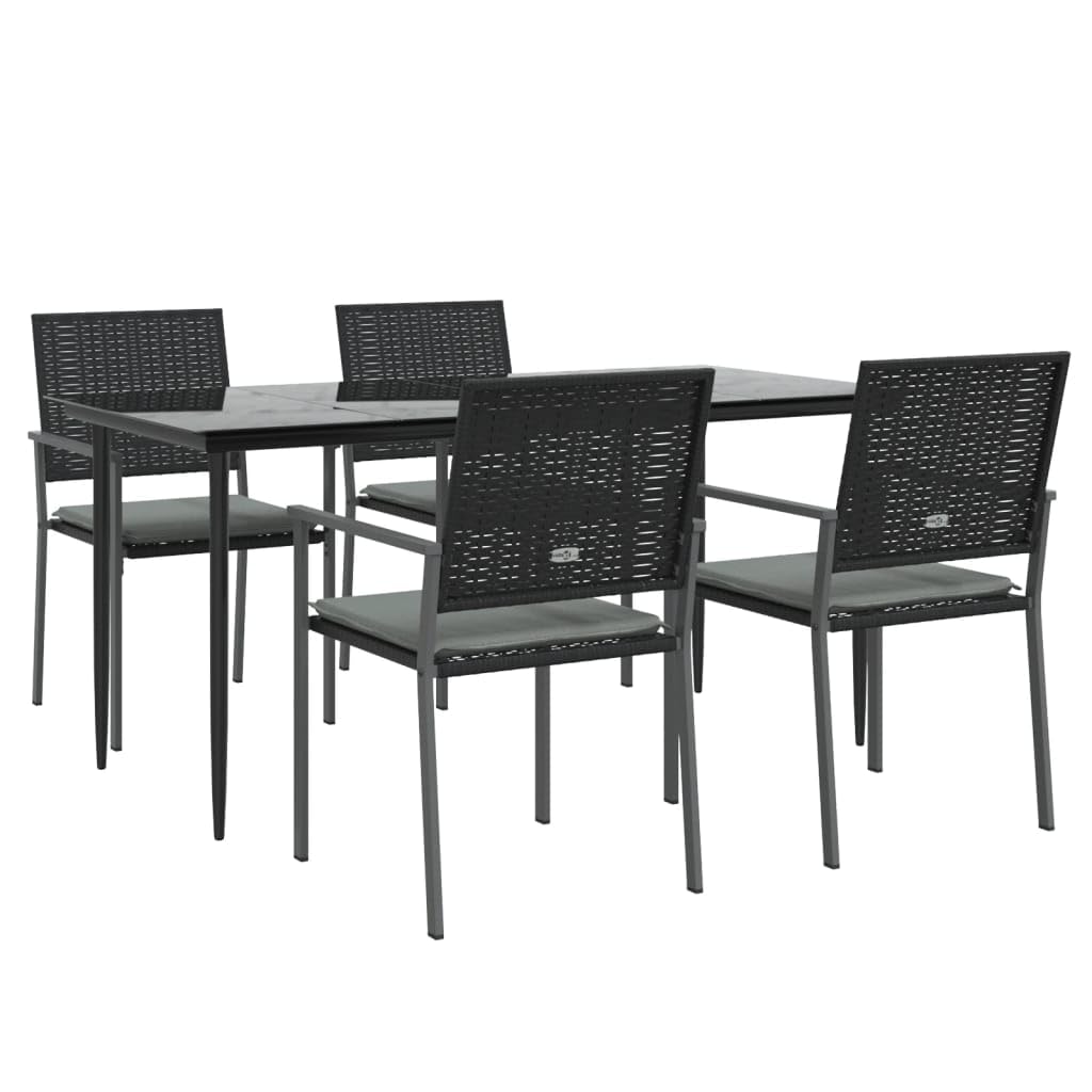 vidaXL Patio Dining Set 5 Piece, Outdoor Dining Set with Cushions, Dining Table and Chair for Backyard Garden, Modern Style, Poly Rattan and Steel