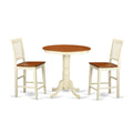 East West Furniture EDVN3-WHI-W 3 Piece Counter Height Dining Table Set Contains a Round Wooden Table with Pedestal and 2 Kitchen Dining Chairs, 30x30 Inch, Buttermilk & Cherry