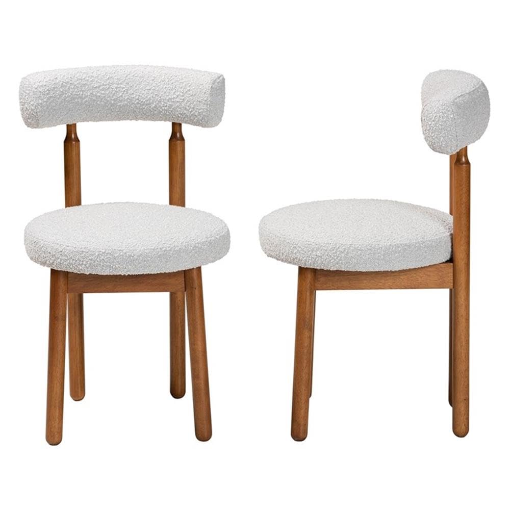 Baxton Studio Edric Modern Japandi Light Grey Boucle Fabric and Walnut Brown Finished Wood 2-Piece Dining Chair Set