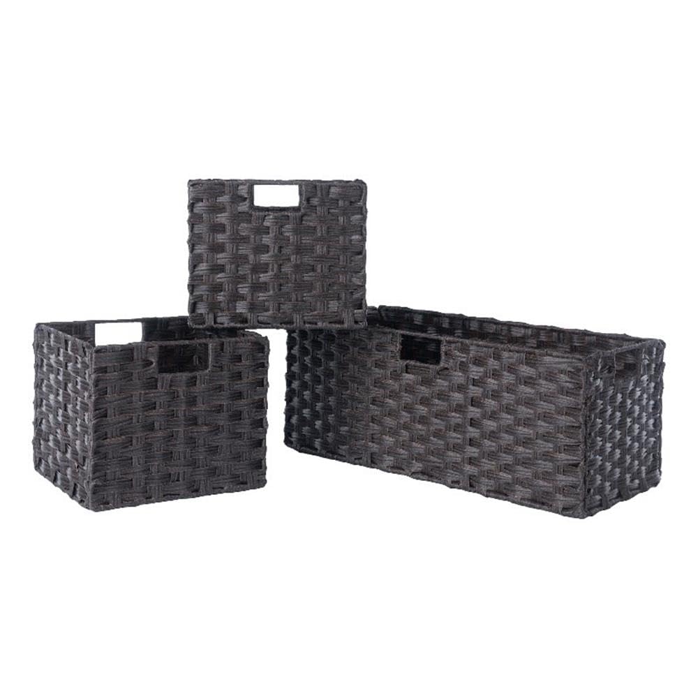 Winsome Wood Melanie 3-Pc Foldable Woven Fiber Basket Set, Chocolate