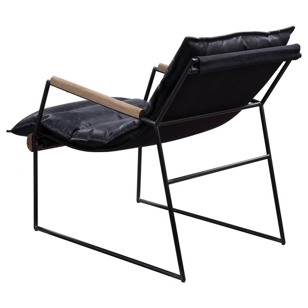 Acme Luberzo Top Grain Leather Upholstered Accent Chair in Distress Expresso