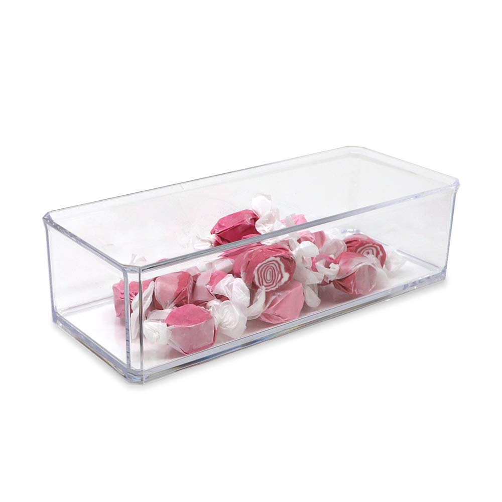 Isaac Jacobs Clear Acrylic Rectangular Stackable Storage Organizer, (9'' L X 3.5'' W X 2.5'' H) Drawer Tray, Multi-Functional, B