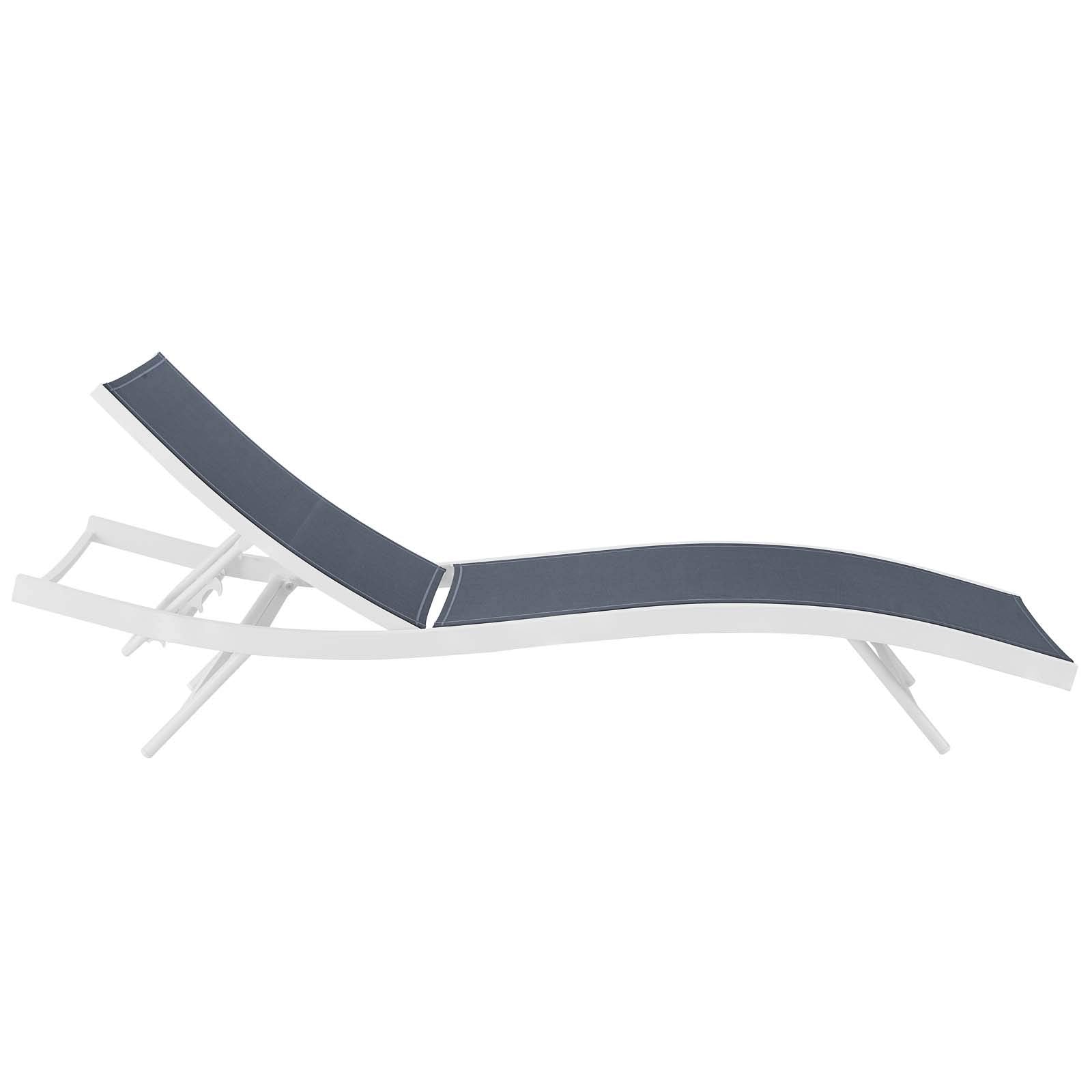 Modway Glimpse Aluminum Mesh Outdoor Patio Poolside Deck Chaise Lounge Chair in White Navy