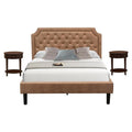 East West Furniture Gb28Q-2Hi0M 3-Pc Platform Queen Bed Set With Button Tufted Bedframe And 2 Antique Mahogany Mid Century Modern Nightstands - Brown Faux Leather With Brown Texture And Black Legs