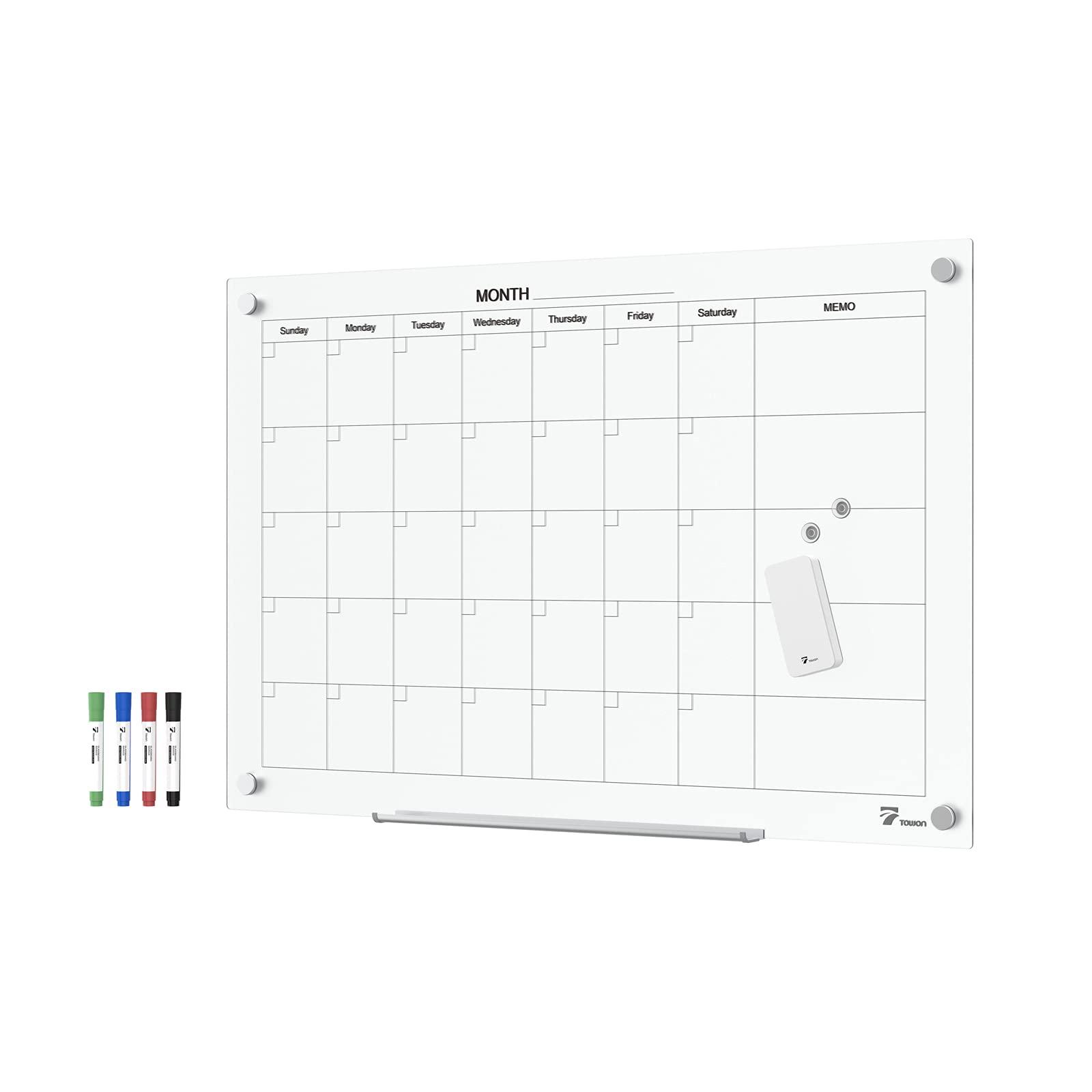 Towon 36 X 24 Inch Glass Calendar Dry Erase Board For Wall, Magnetic Whiteboards Calendar, White Board Calendar Dry Erase For Wa