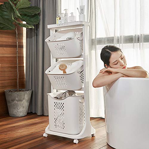 Manskskim Bathroom Laundry Basket 3 Layer Clothes Storage Basket Household Kitchen Shelf Fruit Stand Bathroom Simple Storage She