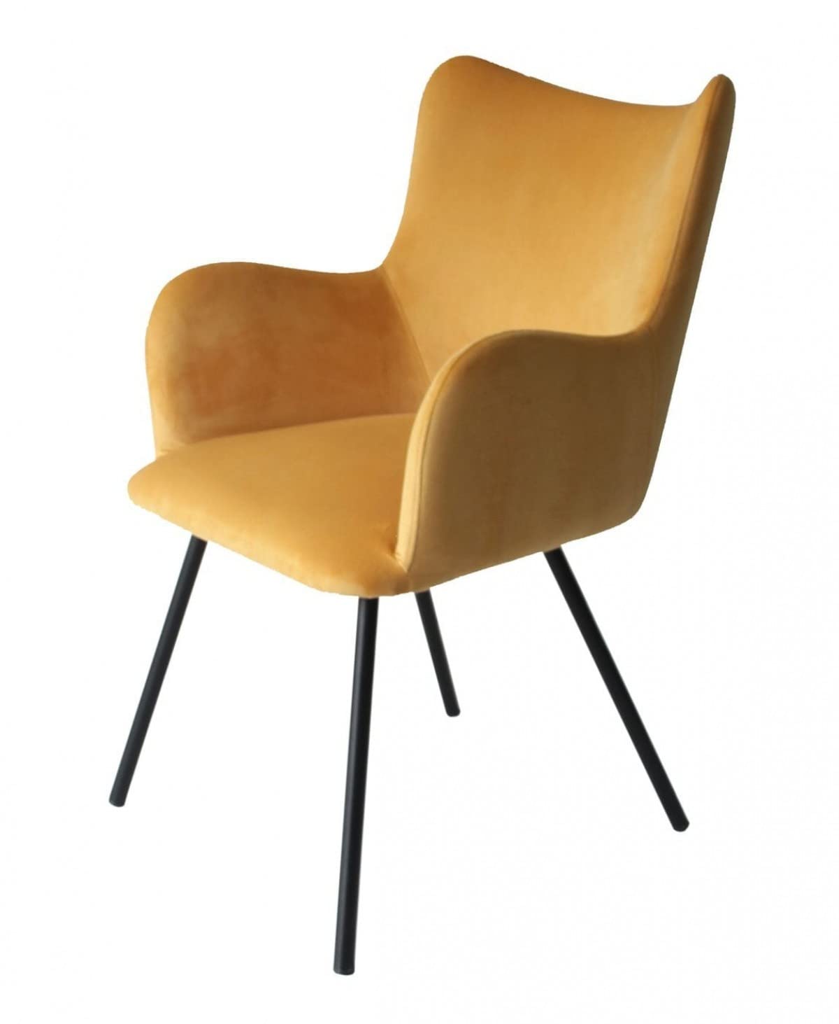 HomeRoots Velvet, Metal Yellow Curvy Velvet and Black Modern Dining Chair