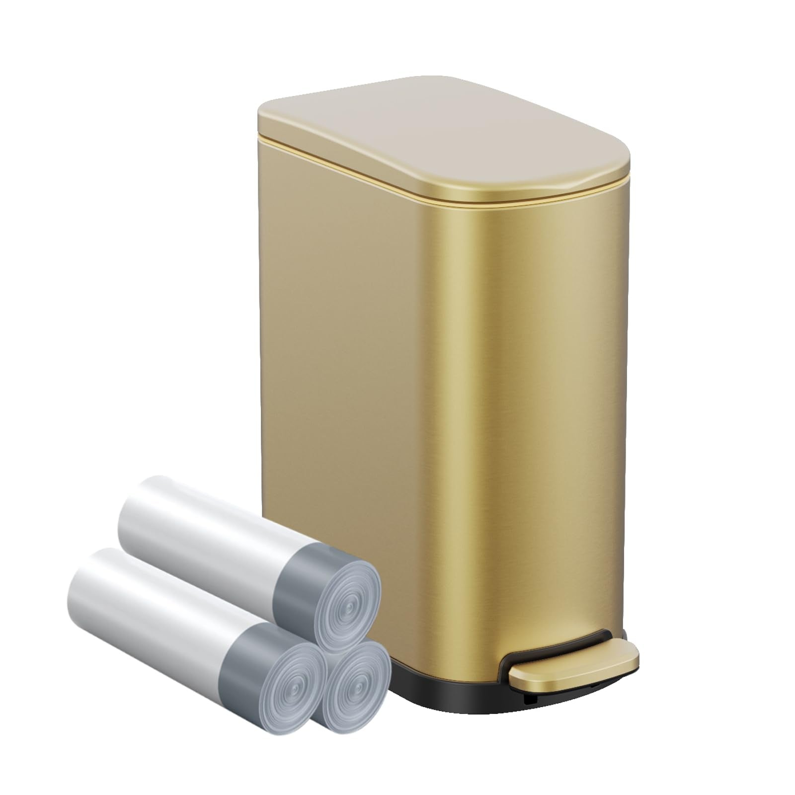 KSSKSS 2.6 Gallon Slim Bathroom Trash Can with Soft Close Foot Pedal, 10L Stainless Steel Garbage Can with Removable Liner Bucke