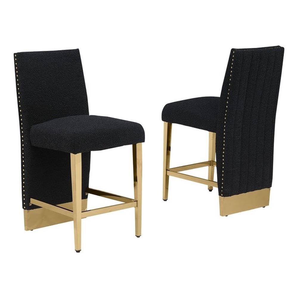 Best Quality Furniture Modern Upholstered Counter Height Stool Set Of 2 – Boucle Fabric In Black – Matte Brushed Chrome Legs In Gold – Perfect For Dining Room Or Living Room