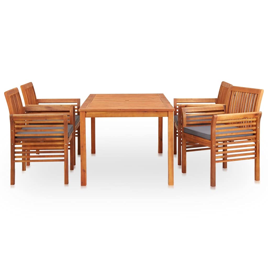 vidaXL 5-Piece Outdoor Dining Set - Patio Table and Chairs with Cushions - Weather-Resistant - Solid Acacia Wood with Oil Finish