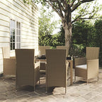 vidaXL 7-Piece Outdoor Dining Set - Elegant Beige Poly Rattan Design with Powder-Coated Steel Frame - Weather-Resistant, Easy Maintenance, Comfortable Cushioning
