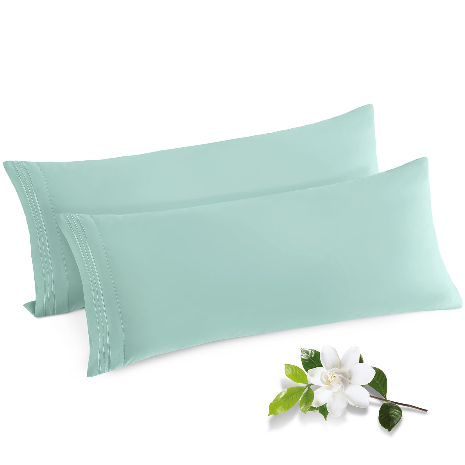 Horbaunal 2 Pack Microfiber Body Pillow Covers Mint Green Body Pillow Cases With Envelope Closure, 1800 Thread Count Soft & Shri
