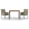 vidaXL Patio Dining Set - Modern 3 Piece Outdoor Furniture with Cushions, Gray Poly Rattan Construction, Versatile Modular Desig